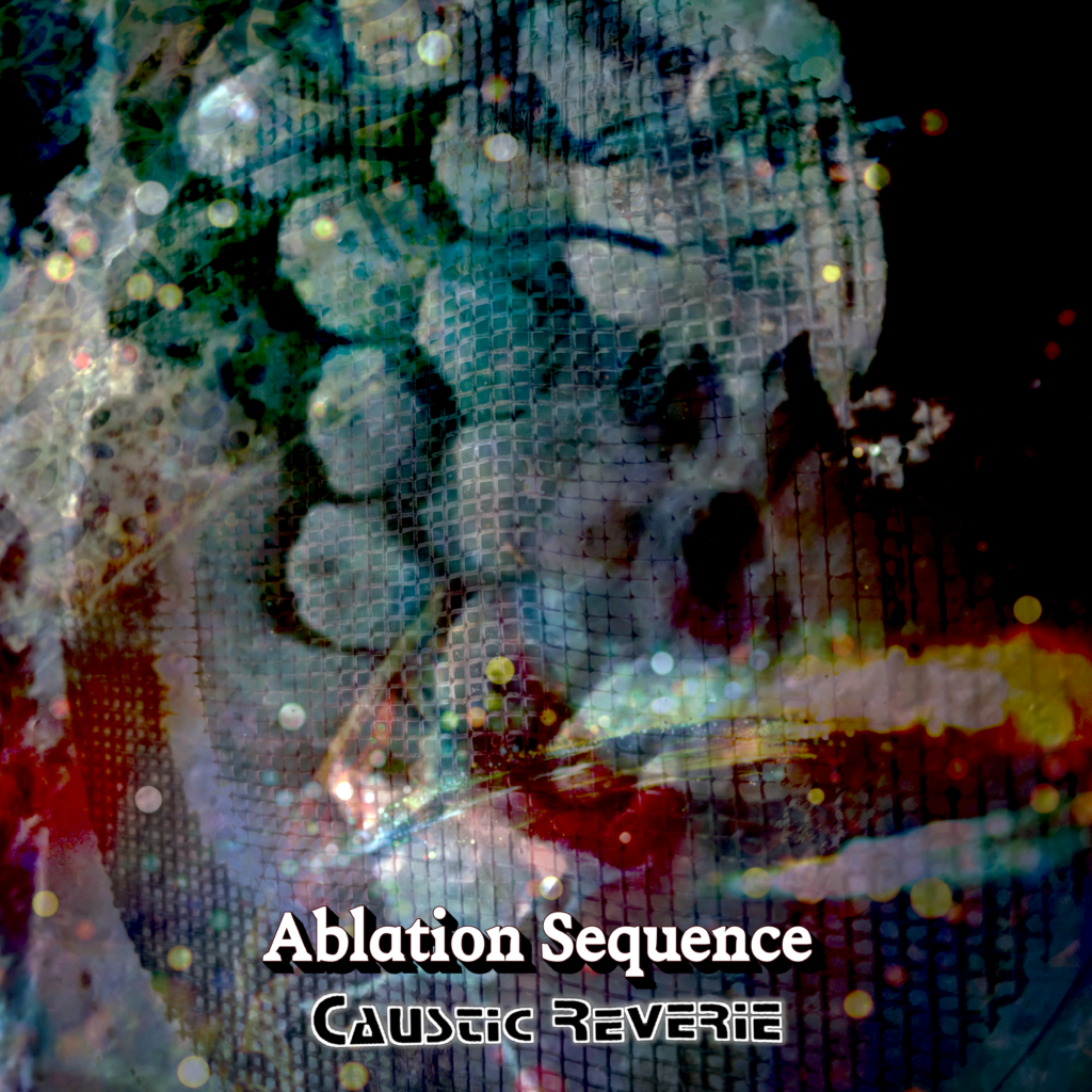 Album art for Ablation Sequence by Caustic Reverie. An abstract digital collage with the texture of a wasp's nest or honeycomb in the upper half.